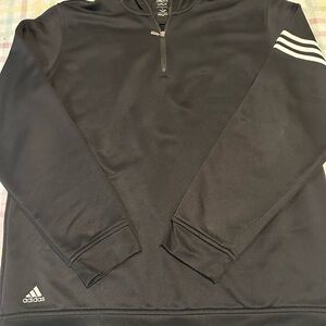 adidas Black Quarter-Zip Pullover with White Sleeve Stripes